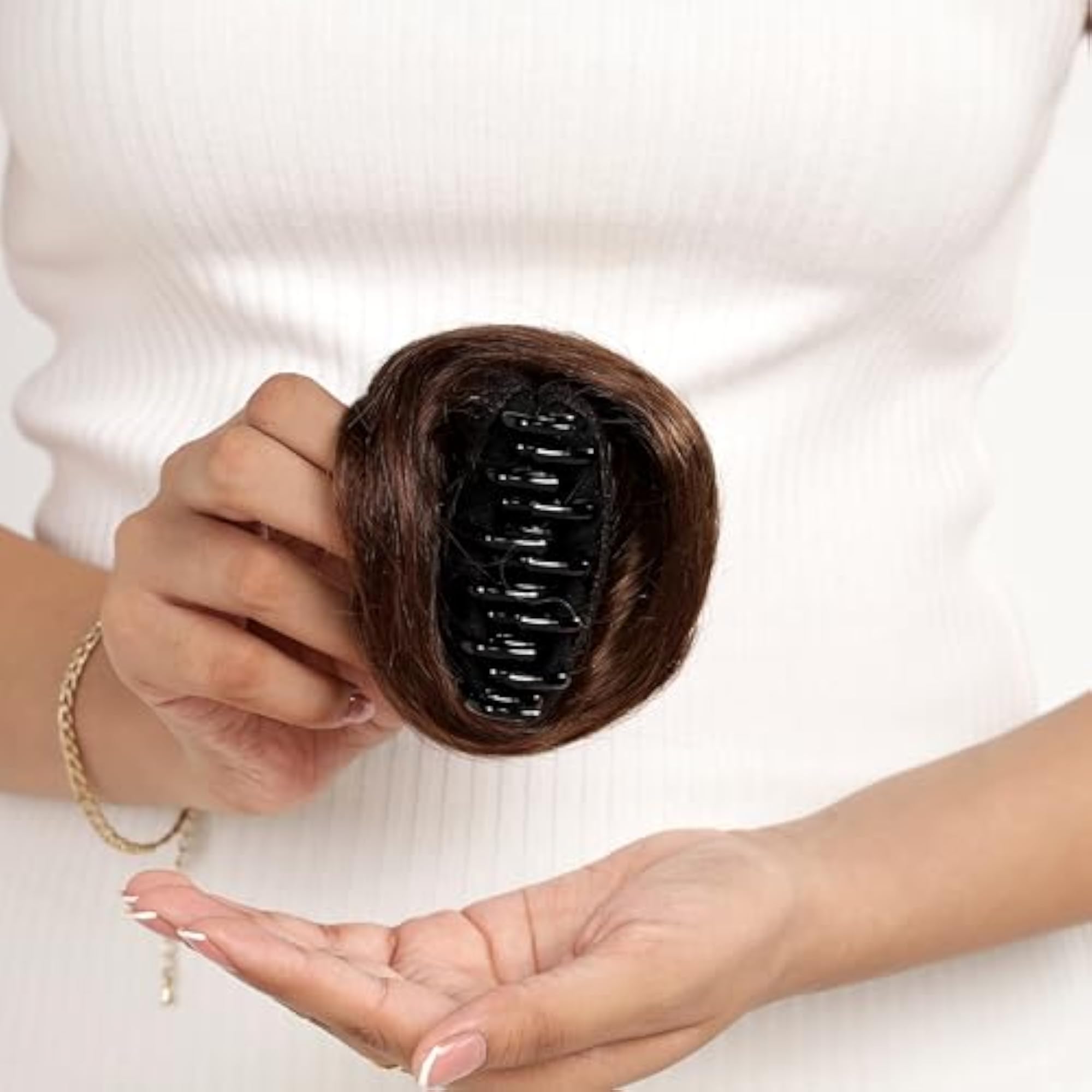 Real Human Hair Clip-On Bun Extension, Light Brown