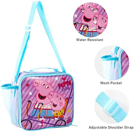 Peppa Pig Rectangular Insulated Lunch Box Bag for Kids, Perfect Size for Packing Hot or Cold Snacks for School and Travel, BPA Free (1225HV-1176)