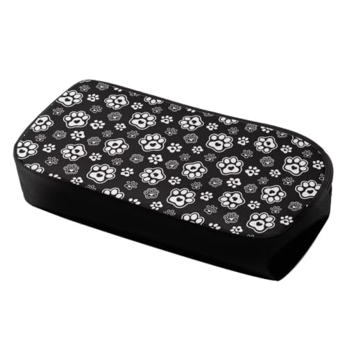 Image of Pencil Case, Pen Pouch Bag for Kids Students School Supplies | Black White Paw Print Print,polyester fabric,wear-resistant and easy to clean,zipper design gift for boys and girls