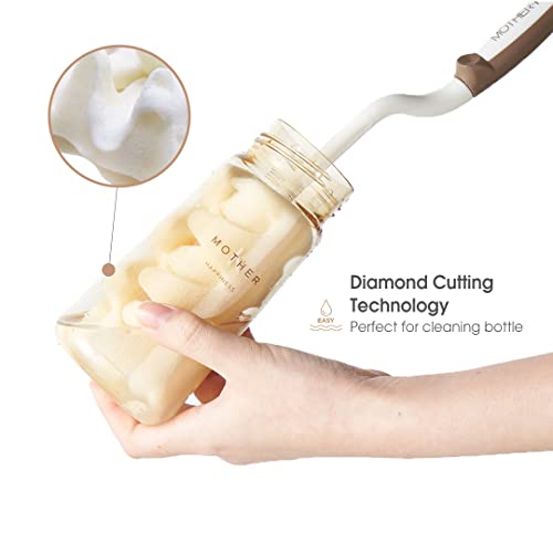 Mother-K Rotating Sponge Bottle Brush 2 Kinds Of Sets, Sponge Brush For Bottle Cleaning Water Bottle, Vase, And Glassware (Brown) #TOP2