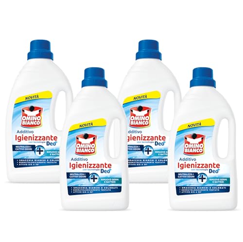 Omino Bianco - Additivo Lavatrice Igienizzante Liquido per Bucato, Contro Batteri e Cattivi Odori, con Tecnologia Deo+, 900 ml x 4 Confezioni