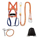 Fallschutz Auffanggurt 5-Punkt Vollkörper Auffanggurt Set Werkzeugsicherheitsgurt Stußschutzseil Sicherheitsgürtel zum Arbeiten in Höhe (Auffanggurte 1,8 m Lang mit Bandfalldämpfer)