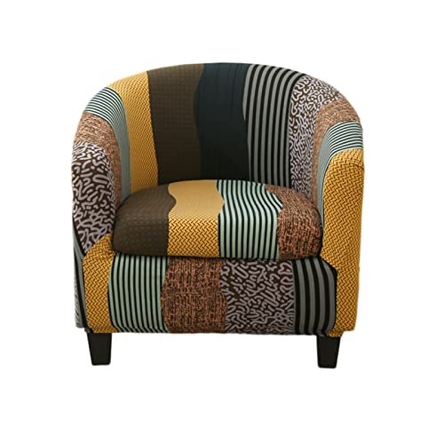 GOSTADY Club Chair Slipcover 2 Piece Printed Tub Chair Slipcover Soft Stretch Printed Round Barrel Chair Covers Armchair Covers Furniture Protector for Living Room Hotel Counter Cafe (Color 01)
