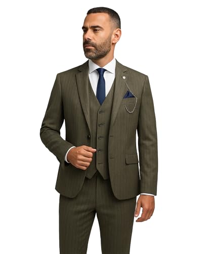 Men’s Sage Green Herringbone Formal Suit 3-Piece Set Wedding Business