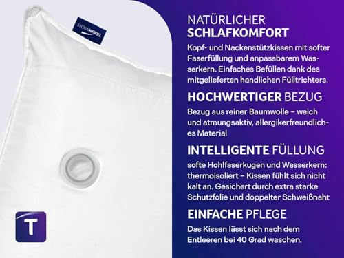 Traumnacht orthopädisches Wasserkissen mit anpassbarer Füllmenge, Bezug aus 100% Baumwolle, 50 x 70 cm, entwickelt in Deutschland - produziert in der EU, Weiß, 1 Stück (1er Pack)