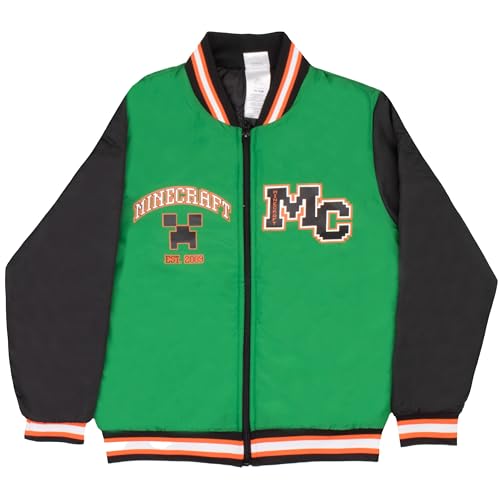 Minecraft Bomber Jacket for Boys, Zip-Up Graphic Print Varsity Jacket for Kids and Toddlers