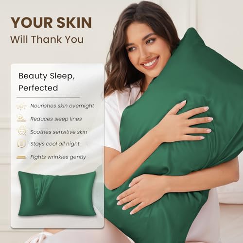 Image of THXSILK 100% Pure Mulberry Silk Body Pillowcase for Hair and Skin - 25 Momme - Upgraded Real Grade 6A+ Silk - Durable, Soft Breathable Silk Pillow Case (Body Size 20 inchx54 inch, Emerald Green)