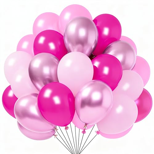 Yehnda Lot de 65 Ballons Roses pour Anniversaire de Fille, Ballon Rose Vif Pastel et Métallisé...