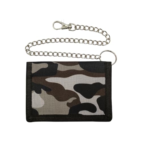 Trifold Fabric Wallets with Chain Boys Slim Zipper Wallet Zippered Cash Wallet Coin Purse Pocket Credit Card Holder Canvas Bill Fold Wallet Camouflage