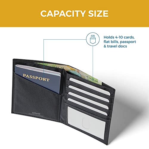 Allett Passport Wallet, Black | Leather, Thin Bifold, Minimalistic, Front Pocket, RFID Blocking | Holds 2-10 Cards & Passport | For Men & Women4