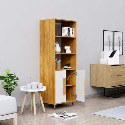 Image of Bniture Book Shelf Wooden | Engineered Wood Bookshelf for Home with 2 Door & 3 Shelf | Multipurpose Open Book Shelf Stand for Library, Study Room & Living Room | Giant Wood & Frosty White