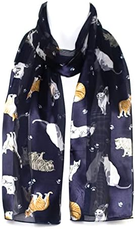 Hat To Socks Chiffon Satin Scarf with Cat Paw Kitten Print