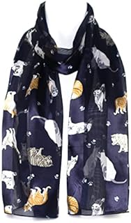 Hat To Socks Chiffon Satin Scarf with Cat Paw Kitten Print