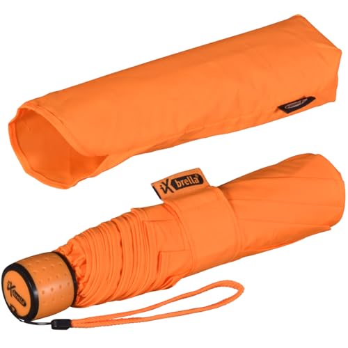 iX-brella Mini Ultra Light – Paraguas de bolsillo para mujer con gran techo – extra ligero, naranja neón, 100 cm, Abrebotellas de mano