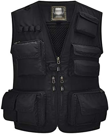 Spanye Mens Outdoor Vest for Fishing Photography Hunting Work Outerwear Lightweight Quick Dry Multi-pocket (02 Black, 3X-Large)