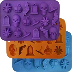 Halloween Molds Silicone for Chocolate 3 Pack, 3D Halloween Chocolate Candy Gummy Mold Skull Pumpkin Bat Ghost Witch Hat Spider tombstone Shapes Mold