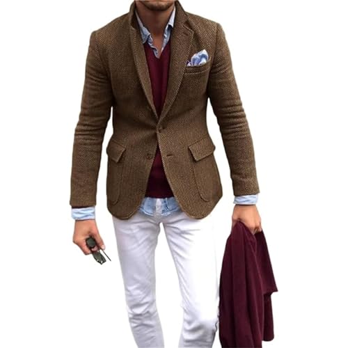 Men's Vintage Herringbone Tweed Jacket Two Buttons Casual Sport Coat Wedding Groomsmen PromBlazer with 2 Pockets4