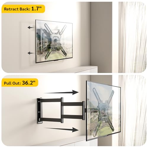 Image of Long Arm TV Wall Mount for 26-65 Inch TVs, Full Motion Swivel Corner Wall Mount Bracket, Long Extension 36.2 inch Max,Swivel and Tilt, Max VESA 400x400mm, Holds 77 lbs