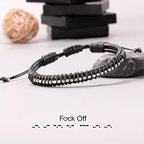 Inspirational Gifts for Men Morse Code Bracelets Mens Bracelets Graduation Gifts for Him Fathers Day Adjustable Leather Bracelet Motivational Birthday Annivesary Jewelry Stocking Stuffers for Men