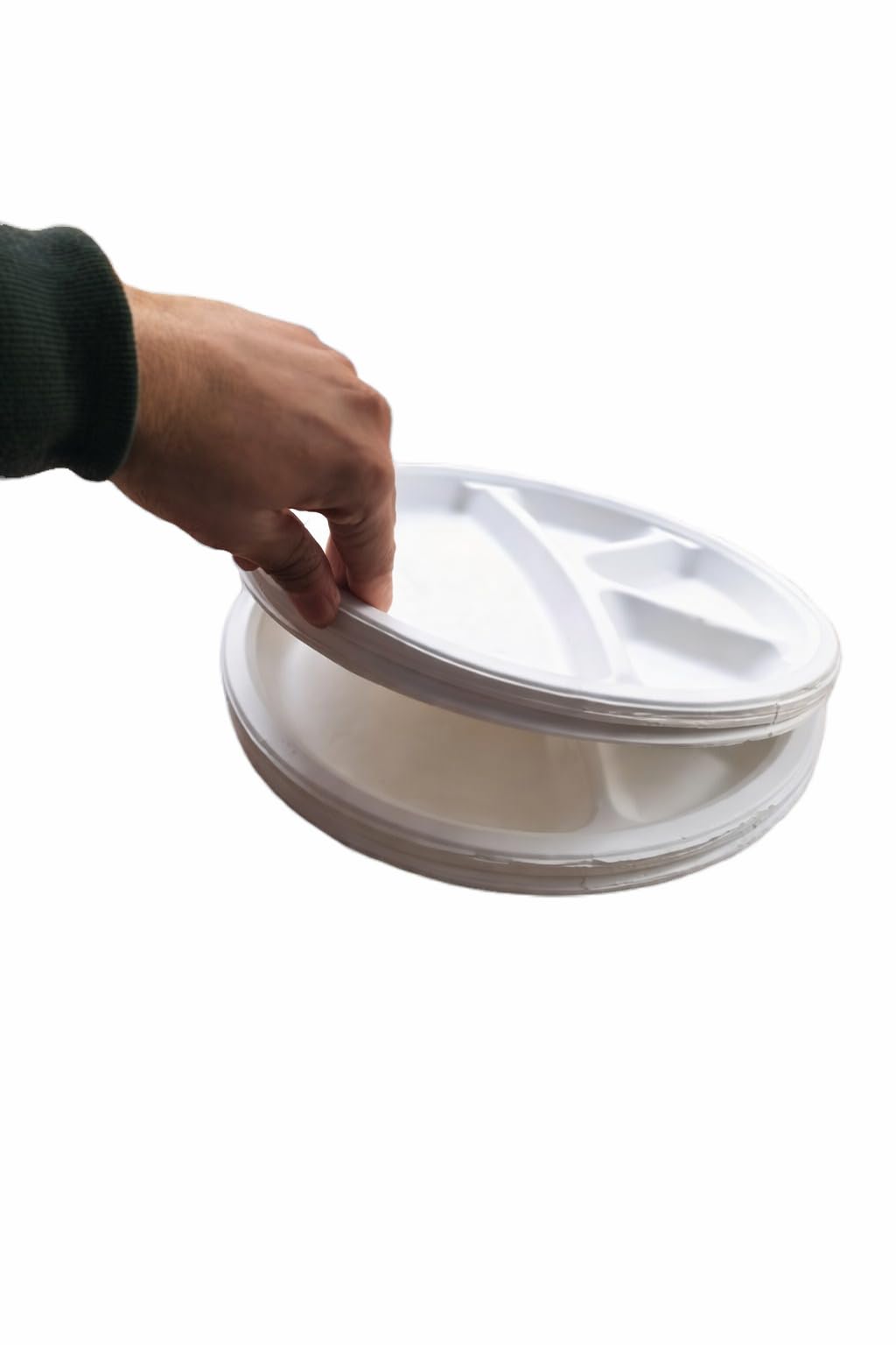 Eco-Friendly Biodegradable Bagasse 3-Compartment Disposable Plates | Pack of 50 11 inch Heavy-Duty Round Partitioned Plates for Parties, Picnics & Catering | Sugarcane Fiber Thali | Microwave Safe