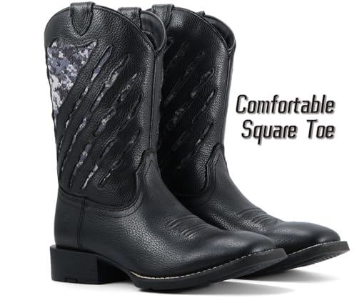 Image of SUREWAY Men's Cowboy Boots, Square Toe Pull On Soft Toe Western Boot | 10 Inch Classic men's wellington work boots,slip resistant outsole,durable,pull-on design for daily and western casual wear