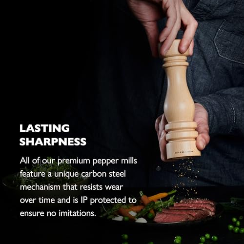 Cole & Mason London Natural Beech Pepper Mill, Precision+ Carbon Mechanism, Pepper Grinder with Adjustable Grind, Beech Wood, 220mm, Seasoning Mill, Lifetime Mechanism Guarantee - Image 5