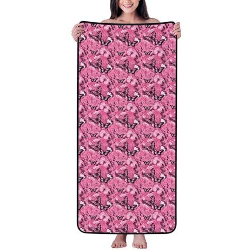 Serviette de bain velours corail papillon rose séchage rapide pour douche et spa