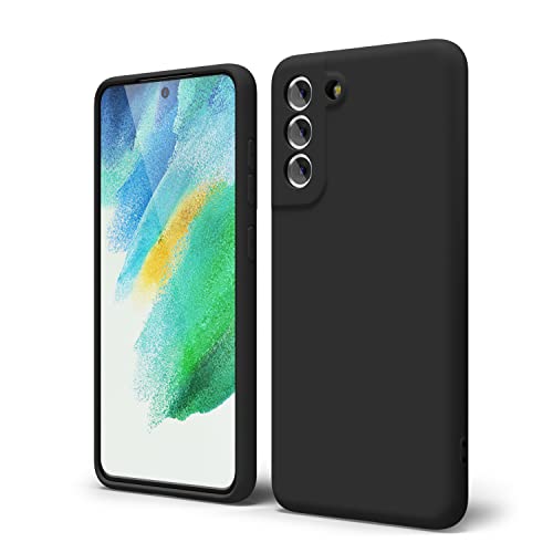 oakxco for Samsung Galaxy S21 FE 5G Phone Case Liquid Silicone Grip, Cute Thin Slim Soft Rubber TPU Plain Smooth Gel Cover for Women Girl Aesthetic Design, Matte Solid Protective & Shockproof, Black