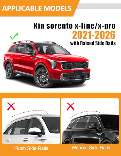 Image of KINGGERI 300lbs Lockable Roof Rack Cross Bars Compatible with Kia Sorento X-Line & X-Pro 2021-2026 with Raised Side Rails, Heavy Duty Aluminum Roof Rails Crossbars Luggage Accessories