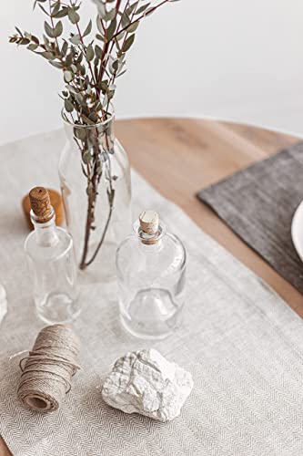 Natural 100% Linen Table Runner - Handcrafted Boho Table Runners 95 Inches Long - White-Natural Herringbone Pattern #TOP7