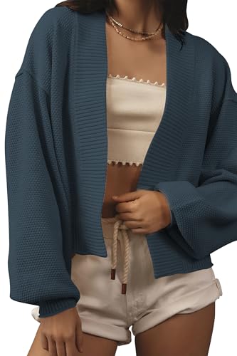 Image of Women's Open Front Cropped Cardigan Lightweight Fall Long Sleeve Waffle Knit Cardigans