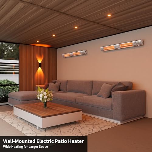 Heizstrahler Terrasse, Infrarotstrahler 3000W, Elektrisch Wärmestrahler mit 3 Heizstufen, Wandmontage, IP65 Wasserdicht, Infrarot Terrassenheizer für Garten Terrasse & Balkon, Silber-6