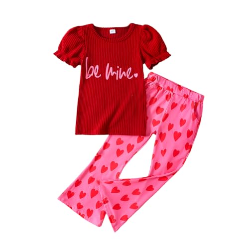 Image of Ayzozuy Kids Toddler Girl Clothes Letter Print Graphic Top + Leopard Print Flare Leg Pants 2PC Summer Clothing Set