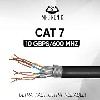 Mr. Tronic Cavo Ethernet Cat 7 da 25m Bulk Cabel, Rame Puro Cavo di Rete LAN Cat 7 Ad Alta Velocità Per Connessione Internet Veloce 10 Gbps – Cat7 Cavo Patch, AWG28, SFTP, 600 MHz (25 Metri, Nero)