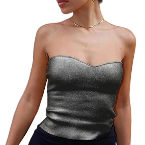 Women Fashion Strapless Metallic Crop Tube Top Nightclub Backless Sweetheart Neck Bustiers Bandeau Vests4