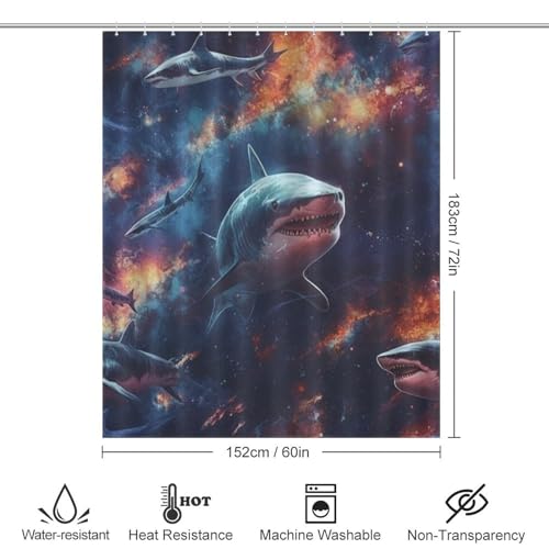 Rideau de douche requin en polyester lavable 152x183cm - 4