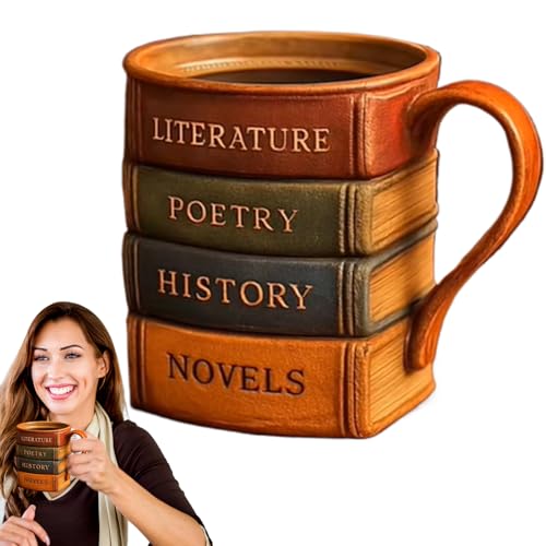 Taza de cereales de desayuno, vasos de agua de resina con diseño de libro pintado, tazas resistentes al calor con mango ergonómico para whisky, cerveza, cócteles