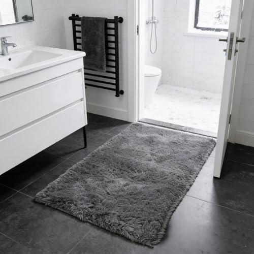 Tapis de salon shaggy gris 160x200 à poils longs antidérapant