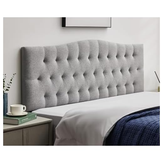 SUAWY Tufted Upholstered Linen Fabric Queen Headboard Only, Headboard Queen Size with Adjustable Height from 38"–50",Durable Modern Diamond Design Wood Headboads, Light Gray