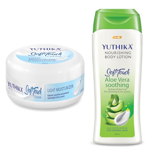 Image of Yuthika Aloe Vera Body Lotion 300ml with Moisturizer Cream 100ml, Nourishing Body Lotion and Winter Cream for Face, Hand, Body, Dry Skin, Instant Hydration, Non Greasy Formula