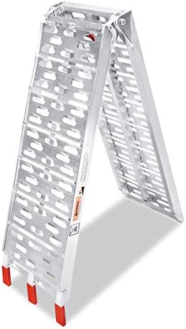 Aufun Loading Ramps Aluminium Loading Rail Foldable Ramps Silver Ramp Non-Slip Ramp for Car,Motorcycle,Bike and Van, Max Load Capacity 340KG