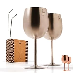 Wine Glasses – 12 oz Stemmed Stainless Steel Tumblers for Indoor and Outdoor Events – 2 Piece Wine Goblet Set with 2…