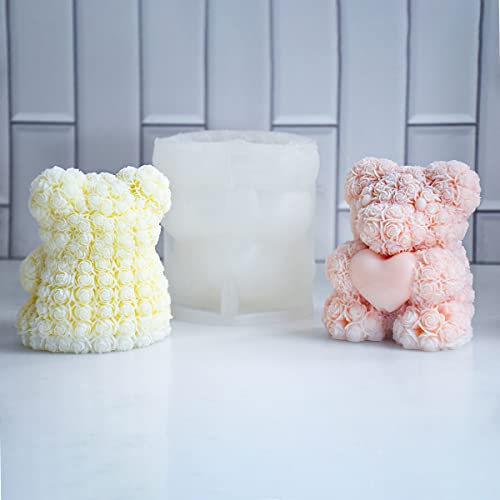 Cestony Valentine's Day Wedding 3D Rose Bear With Love Candle Silicone Molds For Making Candle Resin Pillar Aromatherapy Candles Wax Soap Flower Specimen Clay Craft #TOP3