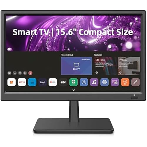 Feihe 15.6 Inch Small Smart TV HD 1080P LED, Flat Screen Smart Television with ATSC Tuner/HDMI/USB/AV for Kitchen, RV, Camper, Home & Bedroom or On-The-Go Entertainment