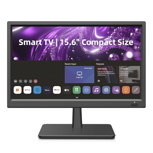 Feihe 15.6 Inch Small Smart TV HD 1080P LED, Flat Screen Smart Television with ATSC Tuner/HDMI/USB/AV for Kitchen, RV, Camper, Home & Bedroom or On-The-Go Entertainment