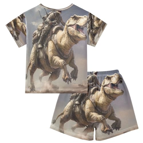 ALAZA Hipster Dinosaur Animal Color Pajamas Set Short Sleeve Cotton Sleepwear Summer Pjs 2 Piece 5-14Y2