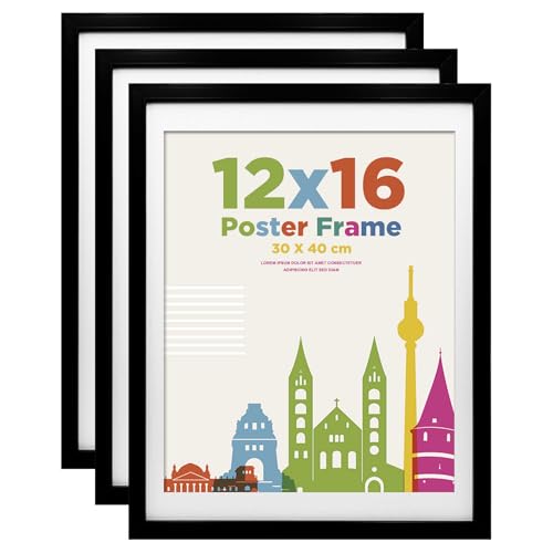 30x40cm Picture Frame with 14x11 Mount Wooden 12x16 Frames Featuring Clear Plexiglass for Table and Wall Mounting Perfect for Portrait Home Officee Black 3 Pack