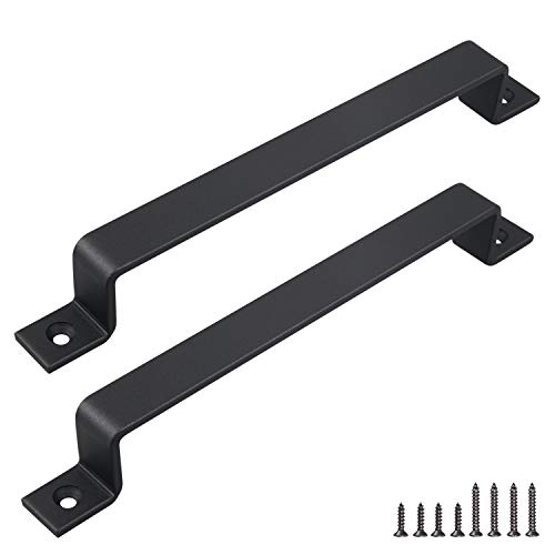 FaithLand Barn Door Handle, Black 12 inch Gate Handle Set (Pack of 2), Door Pull, Pull Handle for Sliding Barn Door Gate Cabinet Closet Drawer Garage Shed- 2 Sets of Different Lengths Screws Included