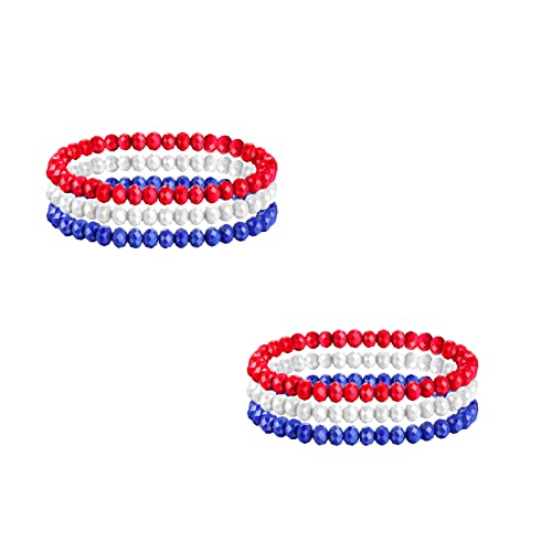 IDesign 2 Set USA American Flag Bracelet Set Red Blue White Beads Stretch Bracelet Set Patriotic 4th Of July Independence Day Gift3