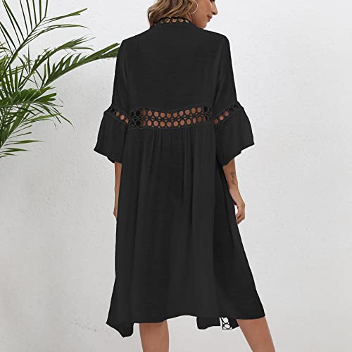 Stylish Women's Cardigan: Black Sheer Crochet Kimono for Beach and Sun Protection - X-Large Size - Image 4